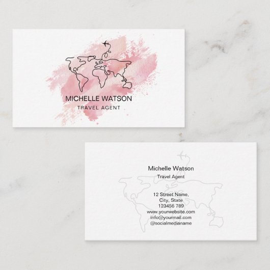 Reise-Agent World Map Airplane-Vacacation Business Visitenkarte (Vorne/Hinten)