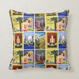 Reise Amerika Vintage Retro Collage Kissen