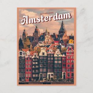 Reise Amsterdam farbenfrohe Häuser Vintage-Geschen Postkarte