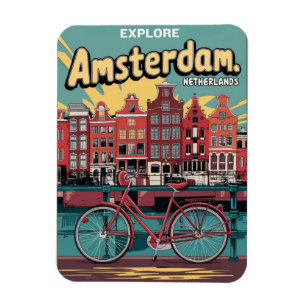 Reise Amsterdam Holland Fahrräder Vintage Geschenk Magnet