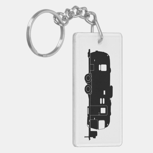 Reise-Anhänger RV-Silhouette auf Schlüsselanhänger (Vorderseite links)