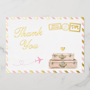 Reise-Baby-Mädchen-Shower-Dankeskarten-Rosa-Gold Folieneinladung
