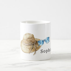 Reise Blaue Sonnenbrillen Schleifen Creme Hüte Geb Kaffeetasse