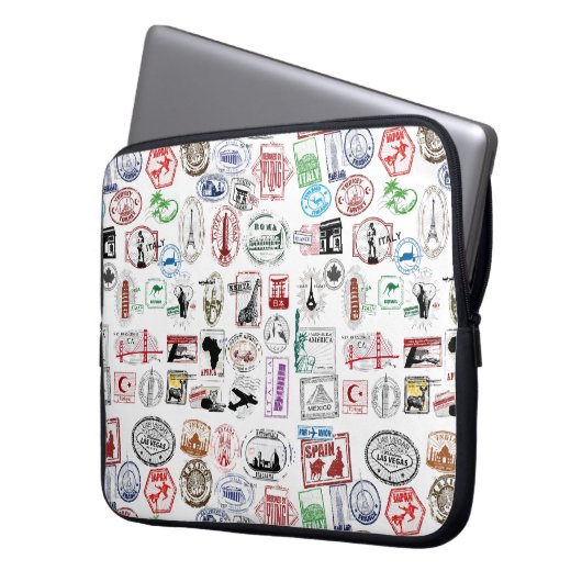 Reise-Briefmarken-Muster-Fall-Hülse Laptopschutzhülle (Vorderseite Links)