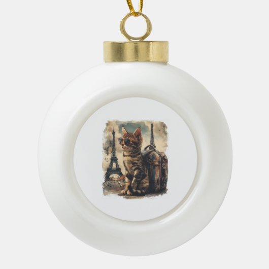 Reise-Buddy-Katze Keramik Kugel-Ornament (Vorderseite)