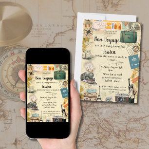 Reise-Collage im Vintage-Stil, Abschiedsparty-Einl Einladung