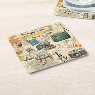 Reise-Collage im Vintage-Stil Rechteckiger Pappuntersetzer