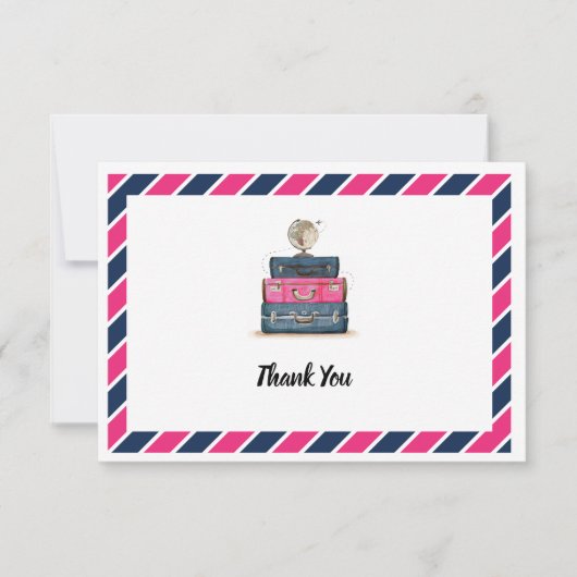 Reise danken Ihnen Fräulein zu Frau Navy Pink Dankeskarte (Vorderseite)