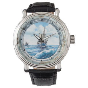 "Reise der Zeit" - Bullauge-Segelboot Armbanduhr