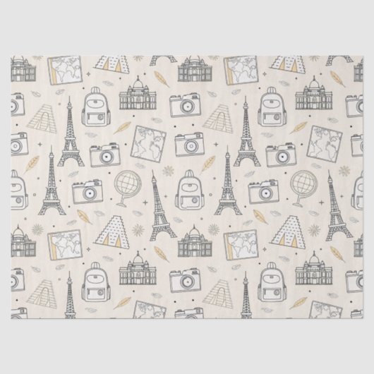 Reise-Doodle-Nahtloses Muster Seidenpapier (Vorderseite)
