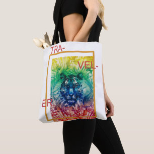 Reise Dschungel Wilder Tiger Tropische Blätter Tasche