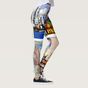 Reise durch die Welt Vintage Poster Collage Leggings