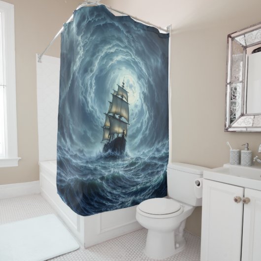 Reise eines Sturmsturms auf dem Schiff Duschvorhang (Beispiel)