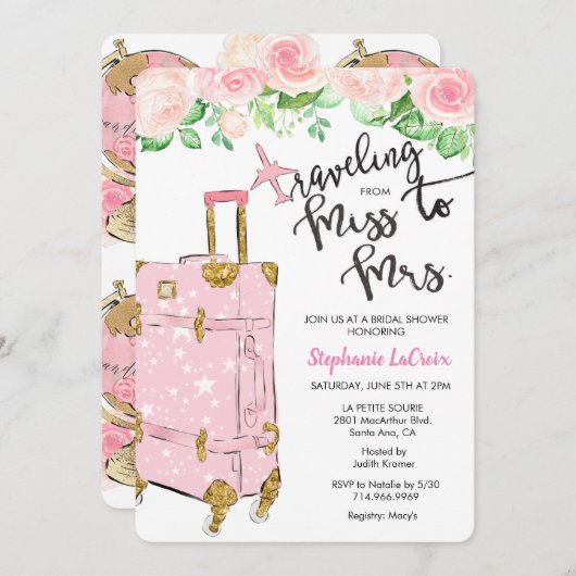 Reise Frau Bridal Duwer Einladung (Vorne/Hinten)