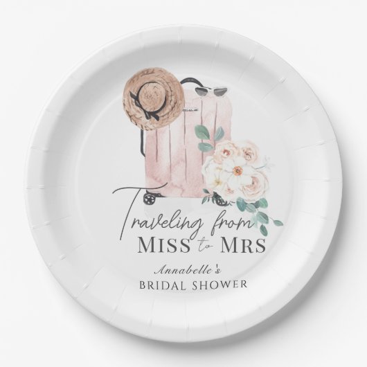 Reise Frau Pink Suitcase Brautparty Pappteller (Vorderseite)