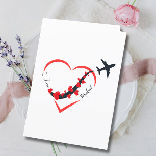 Reise Geburtstag Flugzeug Herz & Foto individuell Feiertagskarte