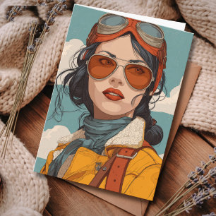Reise Geburtstag Vintage Retro Aviator Mädchen Karte