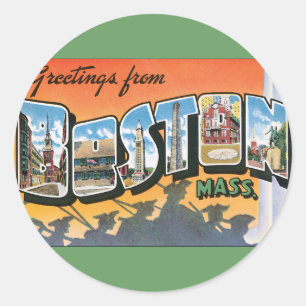 Reise-Grüße im Vintage-Stil aus Boston Massachuset Runder Aufkleber