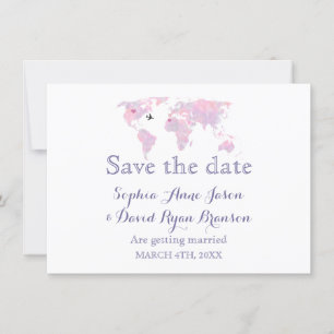 Reise-Hochzeit-Wasserfarben-Weltkarte Save the Dat Einladung