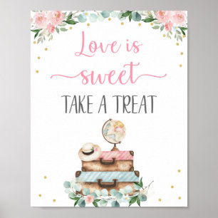 Reise-Hochzeitsdusche-Schild mit rosa goldenen Blu Poster