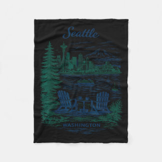 Reise-Illustration im Vintage-Stil von Seattle Fleecedecke