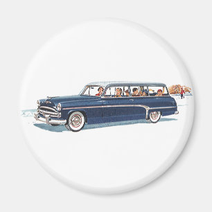 Reise im Retro-Stil, Familienurlaub in einem Kombi Magnet