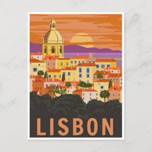 Reise im Retro-Stil mit Wasserfarben Lissabon Port Postkarte