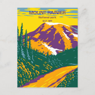 Reise im Retro-Stil zum Mount Rainier Nationalpark Postkarte