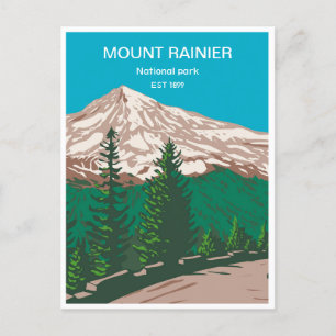 Reise im Retro-Stil zum Mount Rainier Nationalpark Postkarte