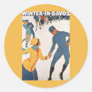 Reise im Stil der Vergangenheit, Art Deco, Winter Runder Aufkleber