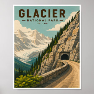 Reise im Stil der Vergangenheit zum Glacier-Nation Poster
