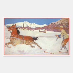 Reise im Stil vergangener Zeiten, Winter in Engadi Rechteckiger Aufkleber
