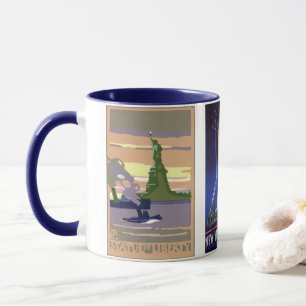 Reise im Vintage-Stil, 3 verschiedene NYC-Wahrzeic Tasse