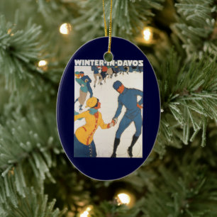 Reise im Vintage-Stil, Art Deco, Winter Davos Schw Keramikornament
