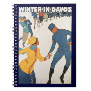 Reise im Vintage-Stil, Art Deco, Winter Davos Schw Notizblock