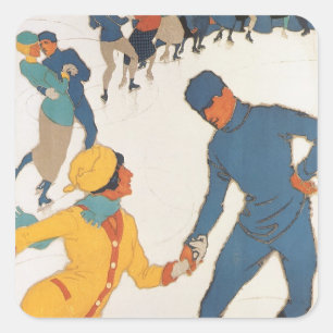 Reise im Vintage-Stil, Art Deco, Winter Davos Schw Quadratischer Aufkleber