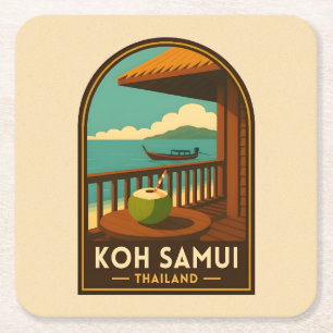Reise im Vintage-Stil auf die Insel Koh Samui Thai Rechteckiger Pappuntersetzer