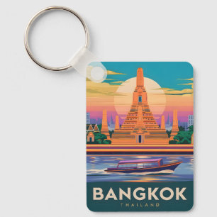 Reise im Vintage-Stil Bangkok Thailand Sonnenunter Schlüsselanhänger
