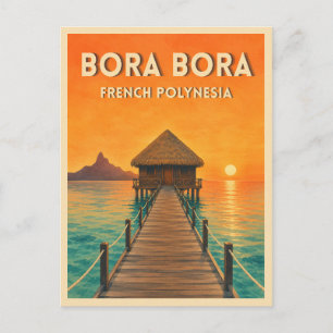Reise im Vintage-Stil Bora Bora Französisch-Polyne Postkarte