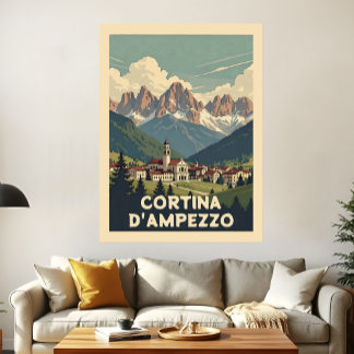 Reise im Vintage-Stil Cortina d'Ampezzo Retro-Land Poster