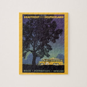 Reise im Vintage-Stil, Deutschland, gelber Bus bei Puzzle