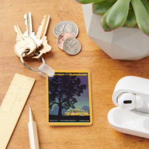 Reise im Vintage-Stil, Deutschland, Gelber Bus bei Schlüsselanhänger