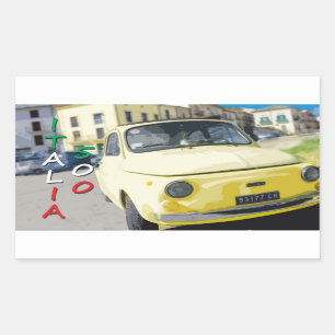 Reise im Vintage-Stil Fiat 500 Cinquecento, Italie Rechteckiger Aufkleber