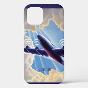 Reise im Vintage-Stil, Flugzeug fliegt durch Wolke iPhone 12 Hülle