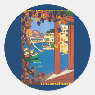 Reise im Vintage-Stil, Französische Riviera Mittel Runder Aufkleber