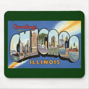 Reise im Vintage-Stil, Grüße aus Chicago Illinois Mousepad