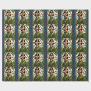 Reise im Vintage-Stil Hawaiian Hula Girl Geschenkpapier