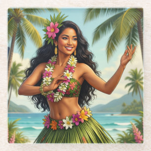 Reise im Vintage-Stil Hawaiian Hula Girl Glasuntersetzer