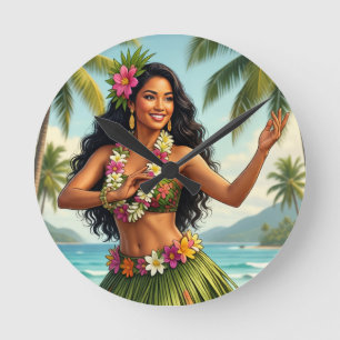 Reise im Vintage-Stil Hawaiian Hula Girl Runde Wanduhr