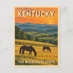 Reise im Vintage-Stil Kentucky Pferde Sonnenunterg Postkarte